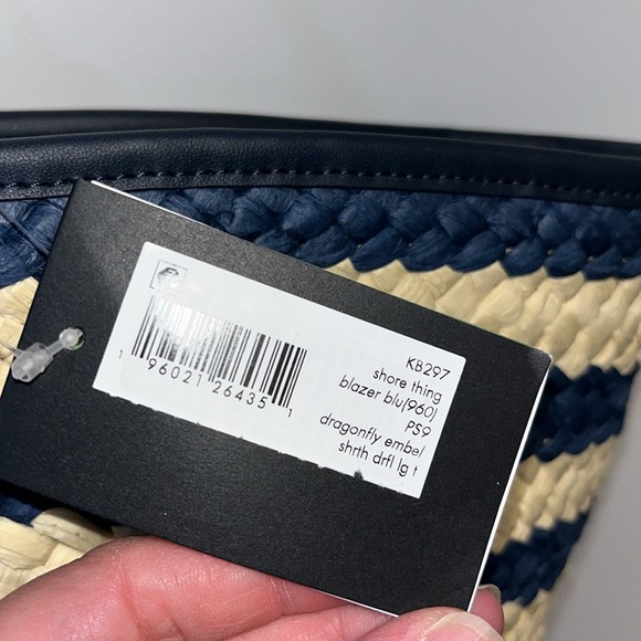 NWT! $378 kate spade Shore Thing Dragonfly Embellished Striped Straw Large Tote - Picture 16 of 17